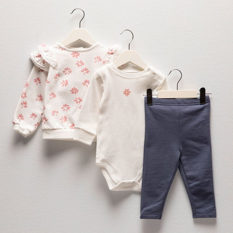YAMP - Conjunto Yamp Casual 3 Piezas Flores Bebé Niña Polialgodón