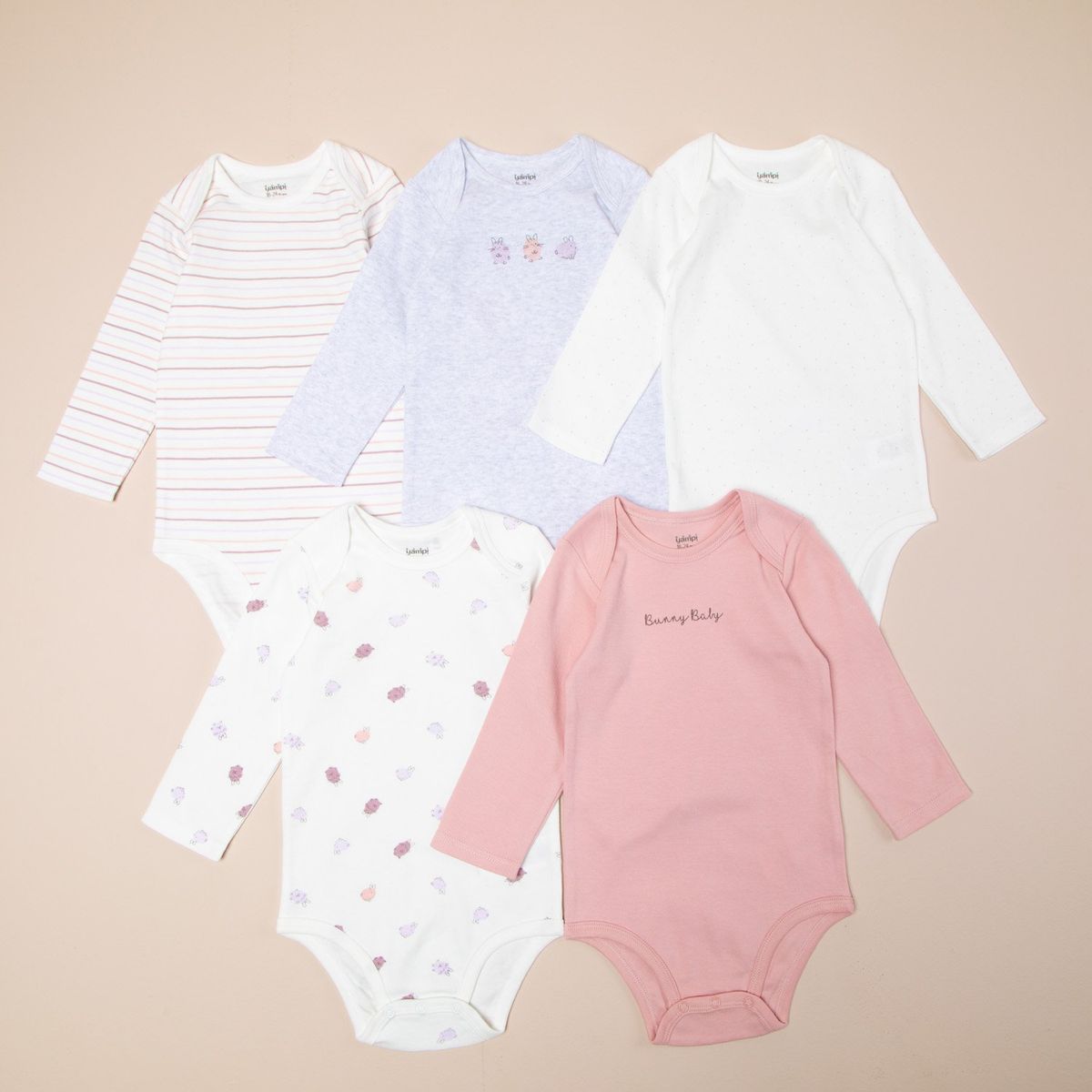 YAMP - Pack 5 Bodys Manga Larga Algodón Yamp Casual Bebé Niña