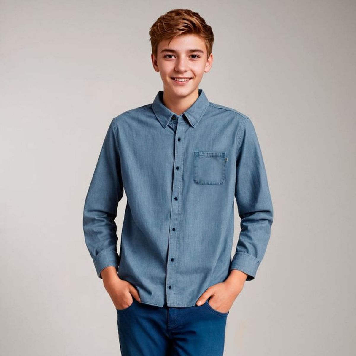 FEDERATION - Camisa Denim Federation Manga Larga Niño Estilo Casual