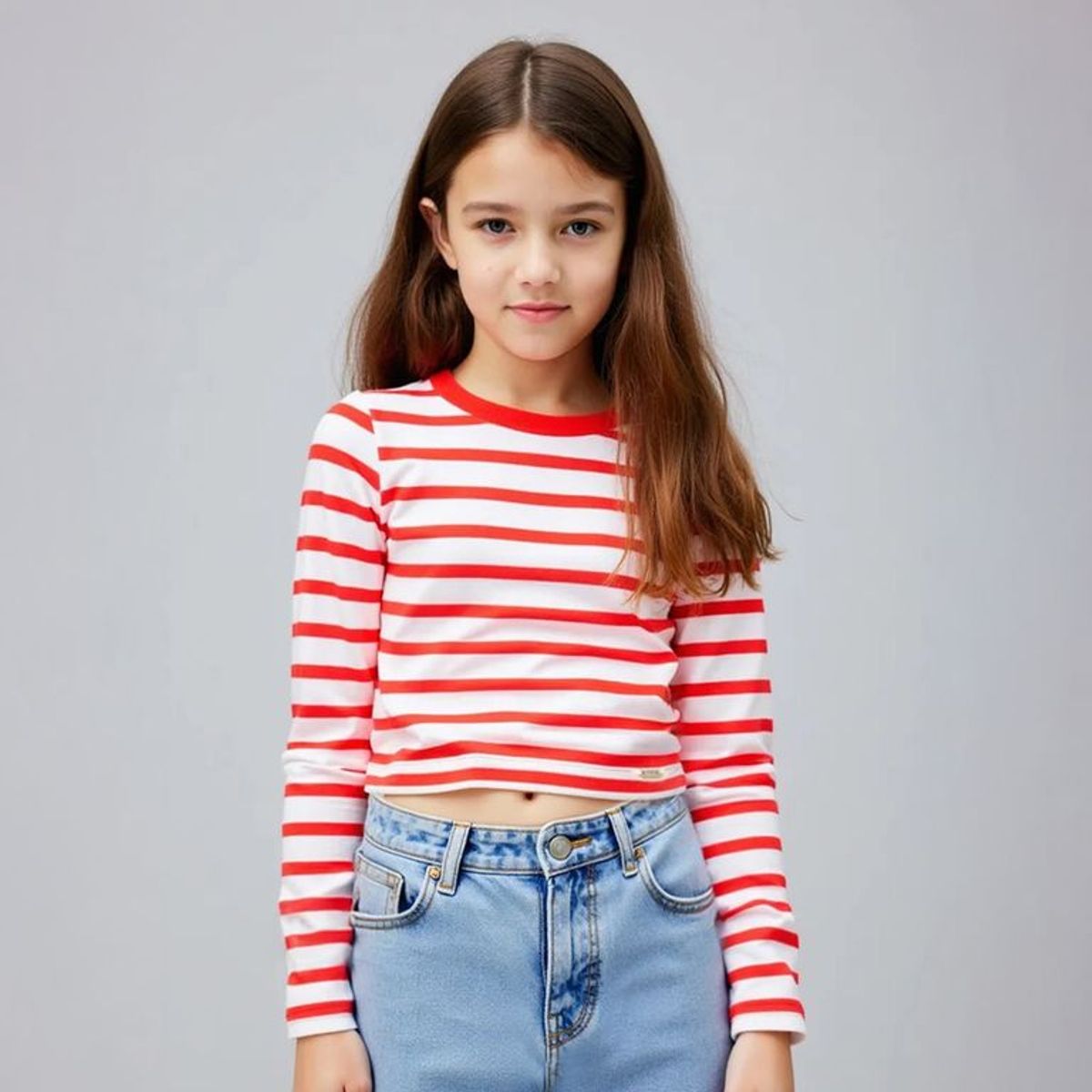 ELEVEN - Polo Casual Eleven Crop Rayas Manga Larga Niña Algodón