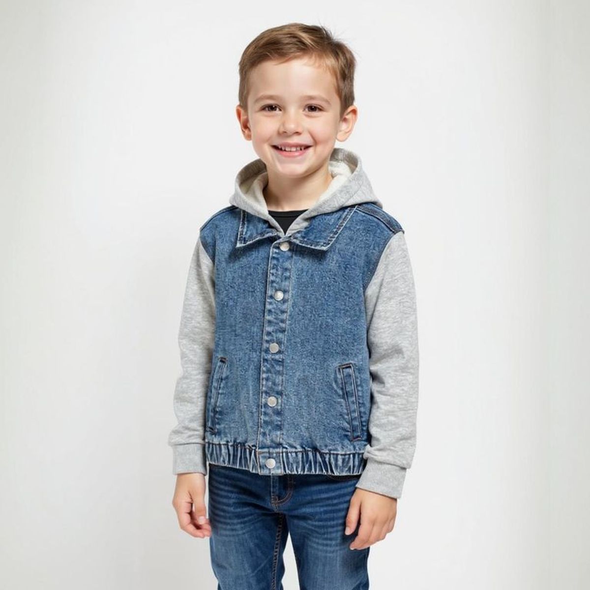 YAMP - Casaca Denim con Capucha Yamp Niño Manga Larga Azul