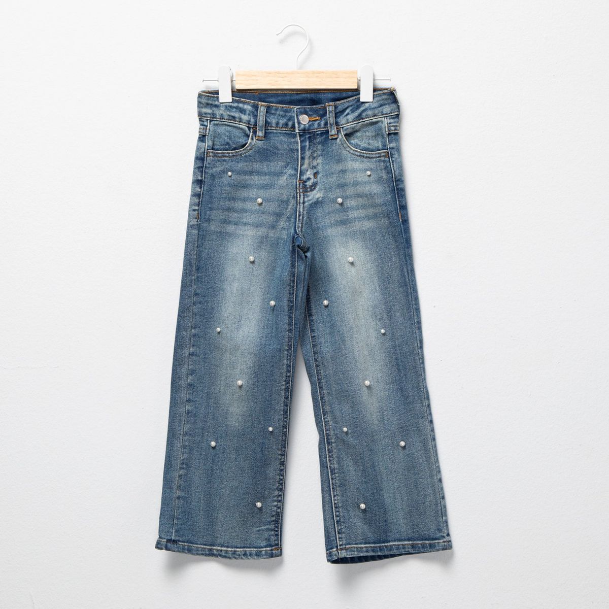 YAMP - Jeans Wide Leg Yamp Denim con Perlas Niña