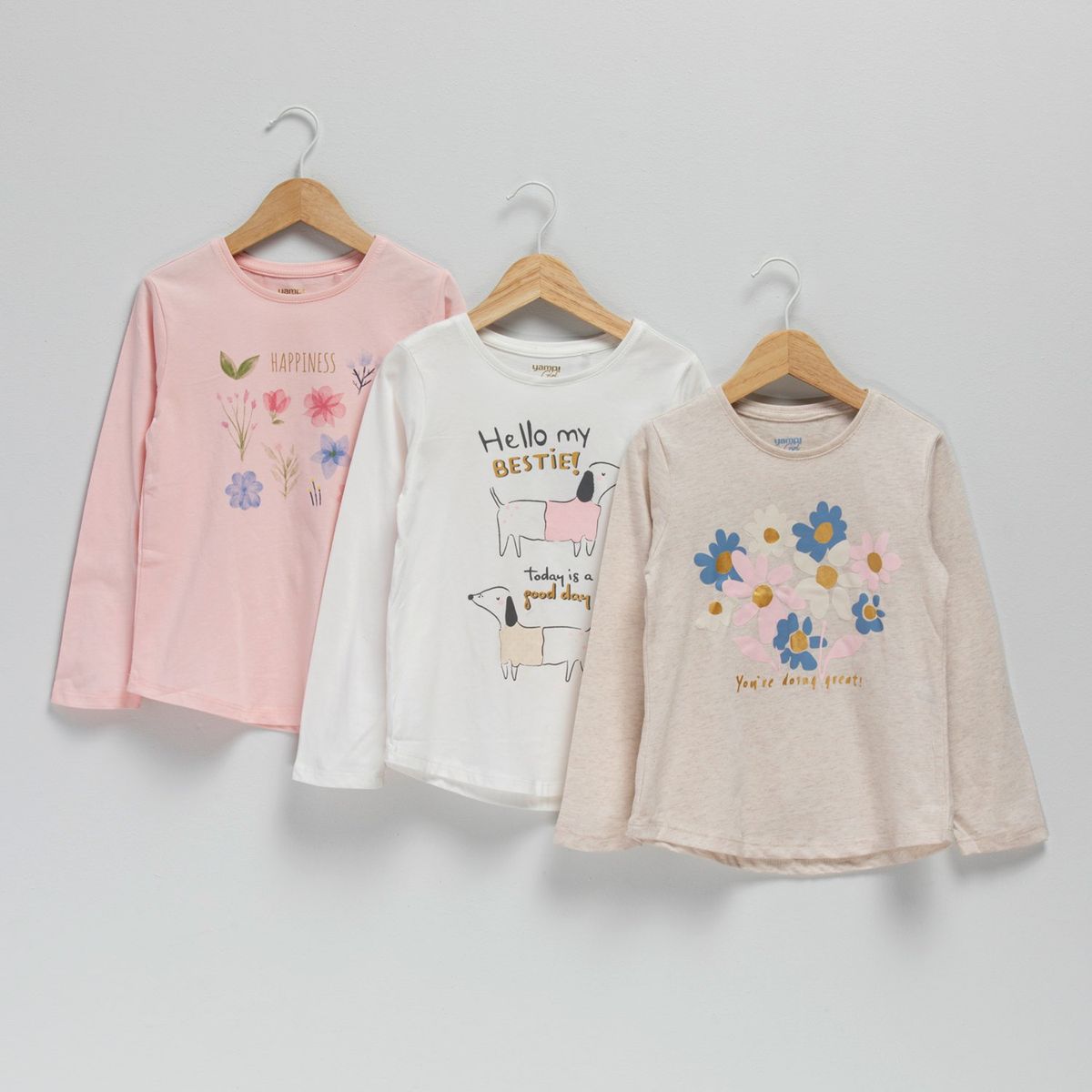 YAMP - Pack 3 Polos Manga Larga Algodón Niña Yamp Estampadas