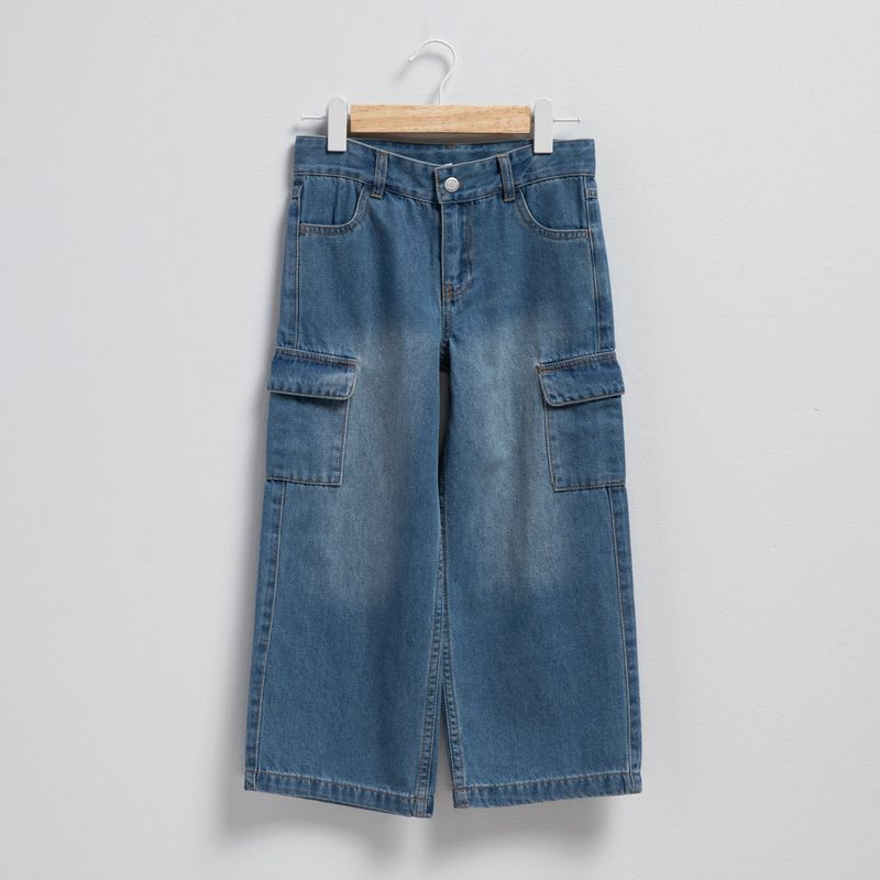YAMP - Jeans Wide Leg Cargo Yamp Niña Denim Tiro Medio