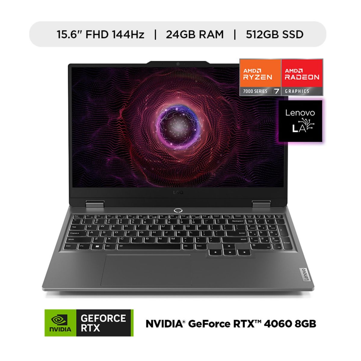 LENOVO - Laptop Lenovo Loq, AMD Ryzen 7 7435HS, 24GB ram, 512GB ssd, Nvidia rtx 4060 8GB, 15.6" Fhd 