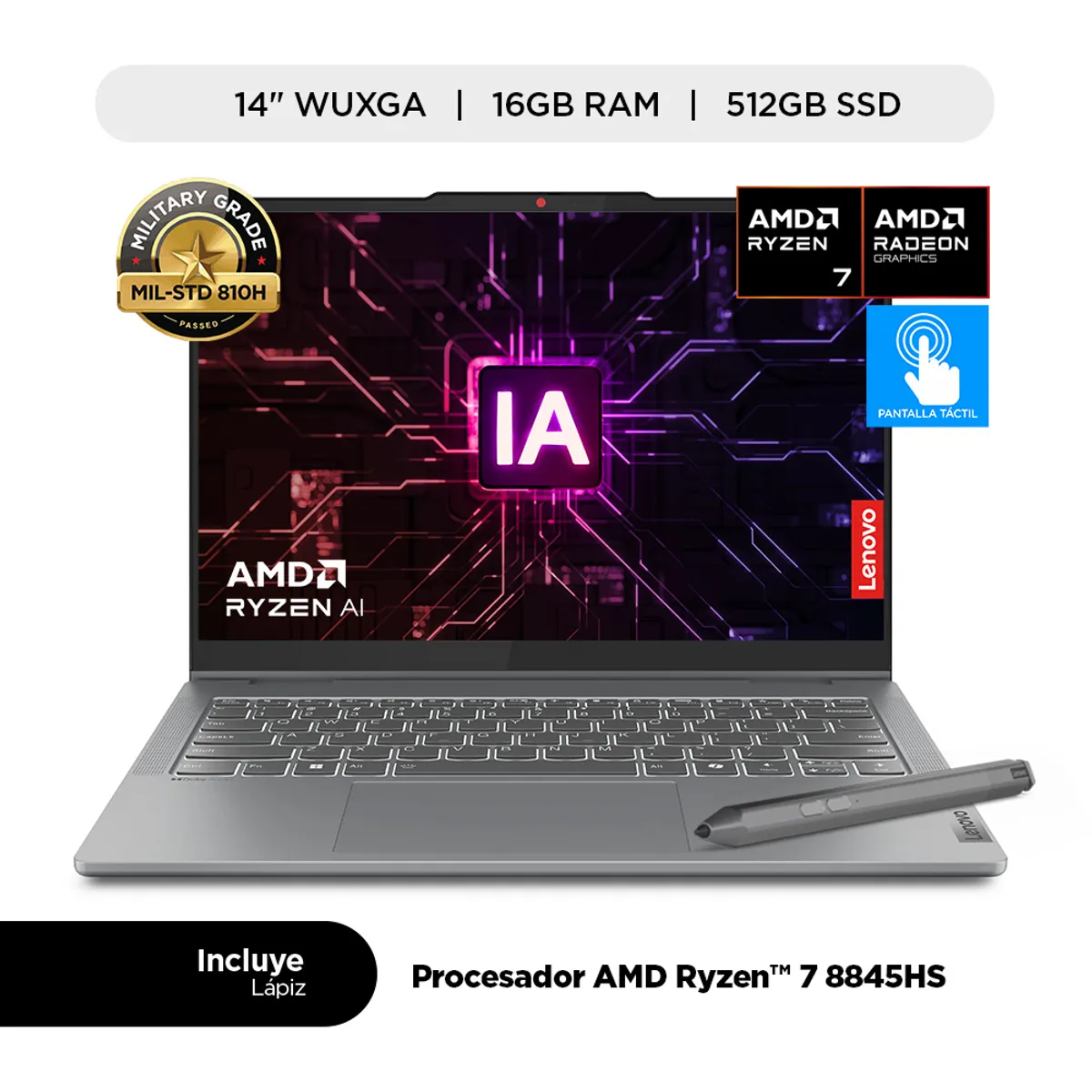 LENOVO - Laptop Lenovo  IdeaPad 5  2-en-1 , AMD Ryzen 7 8845HS, 16GB ram, 512GB ssd, 14"wuxga touch + lapiz