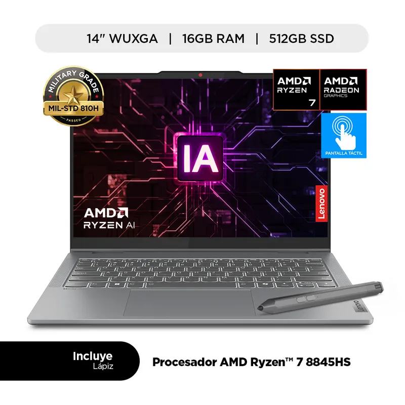 LENOVO - Laptop Lenovo  IdeaPad 5  2-en-1 , AMD Ryzen 7 8845HS, 16GB ram, 512GB ssd, 14"wuxga touch + lapiz