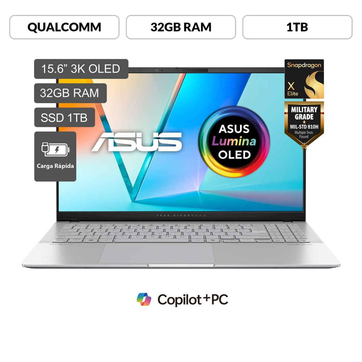ASUS - Laptop Asus Qualcomm Snapdragon X Elite X1E 32GB 1TB SSD Vivobook S15 15.6" OLED