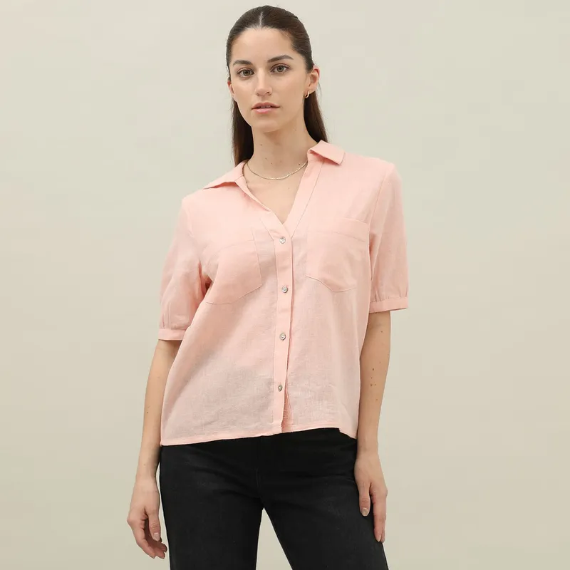 ELLE - Blusa Manga Corta Lino Mujer Elle
