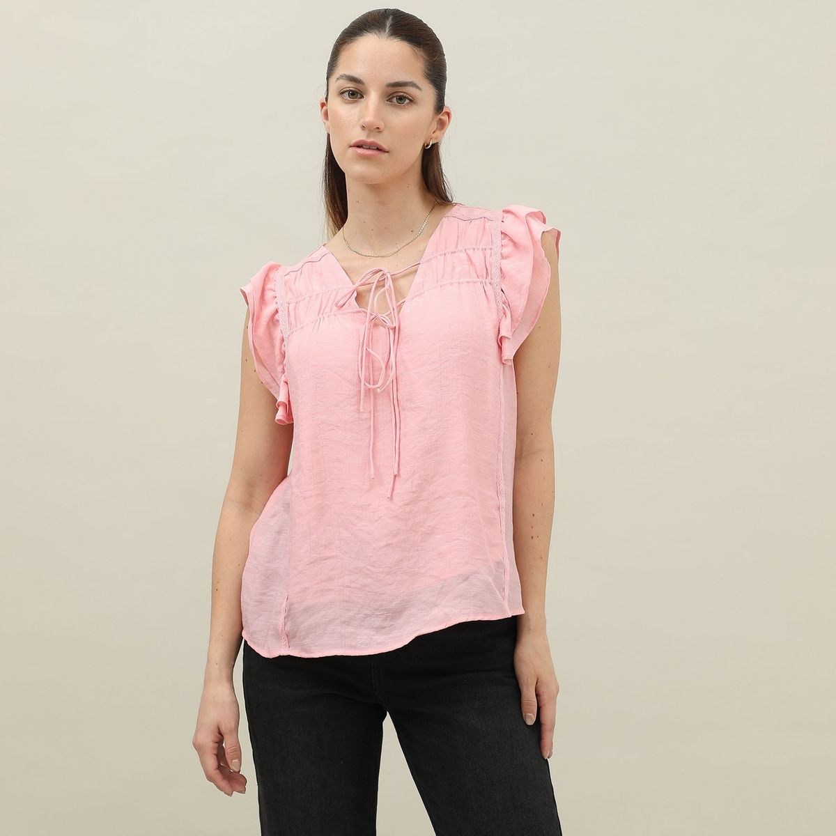 ELLE - Blusa Manga Corta Casual Mujer Elle