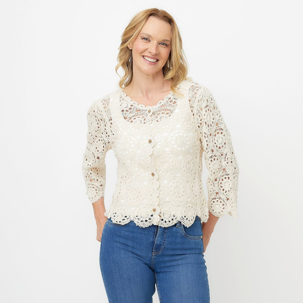 NEWPORT - Cardigan Newport Jaspeado Manga Larga Mujer Algodón