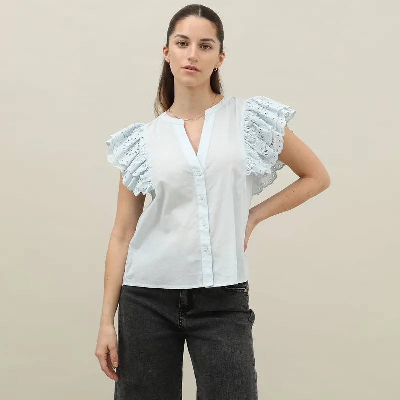 BASEMENT - Blusa Manga Corta 100% Algodón Mujer Basement