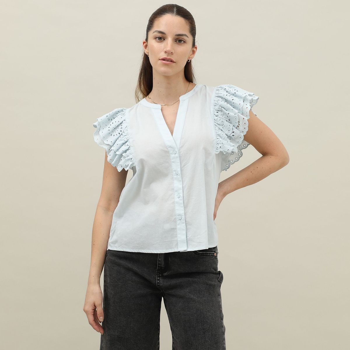 BASEMENT - Blusa Manga Corta 100% Algodón Mujer Basement