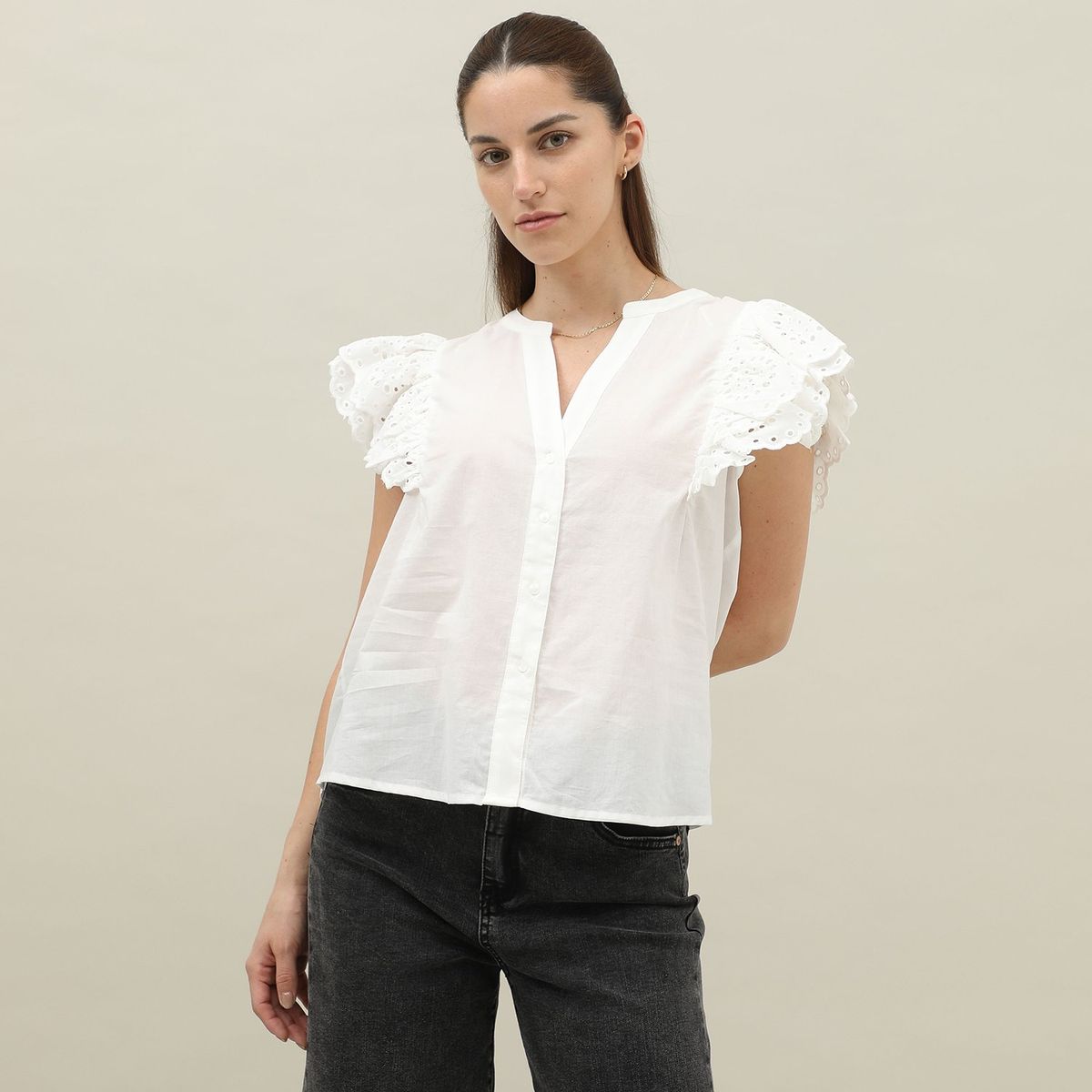 BASEMENT - Blusa Manga Corta 100% Algodón Mujer Basement