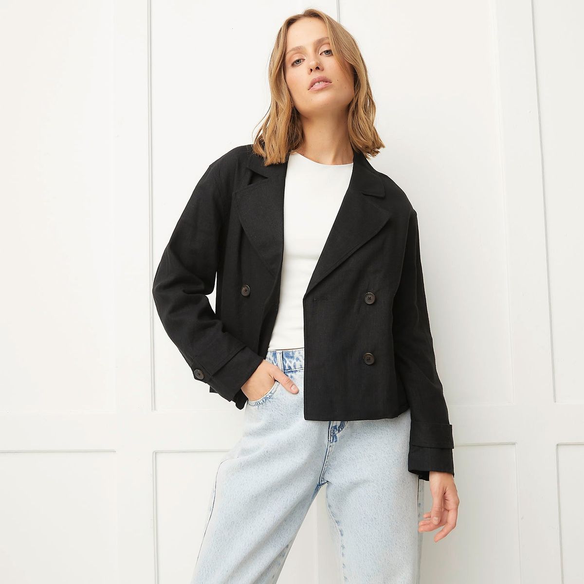 BASEMENT - Casaca Basement Lino Manga Larga Mujer