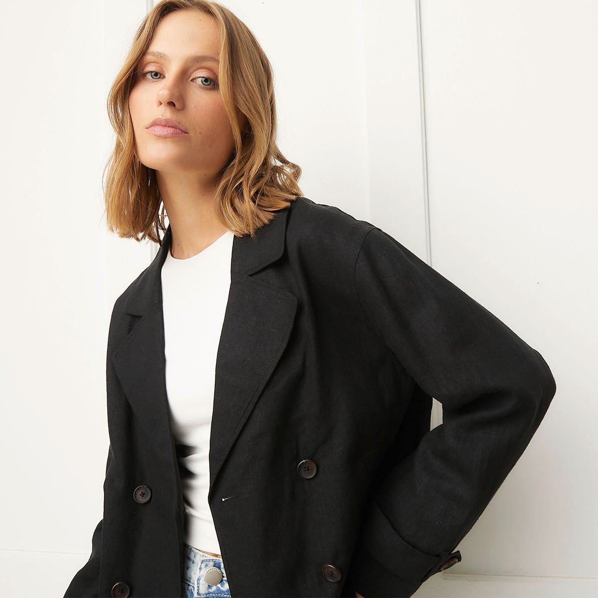 BASEMENT - Casaca Basement Lino Manga Larga Mujer