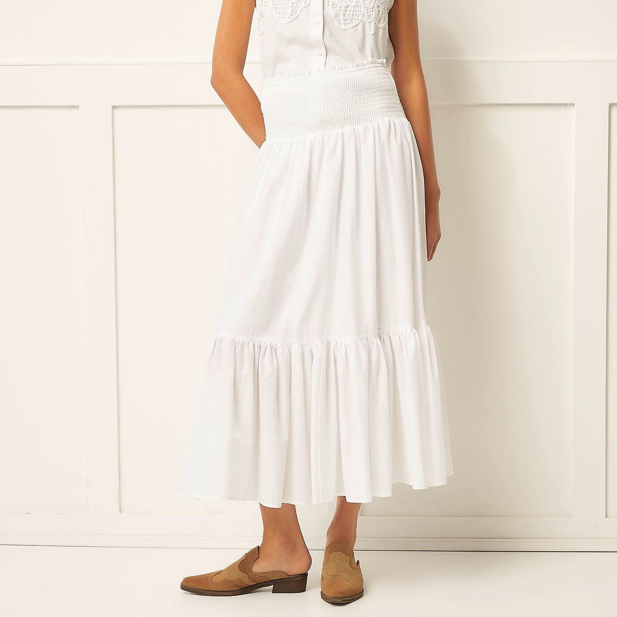 BASEMENT - Falda Larga Basement Flores Mujer 100% Algodón