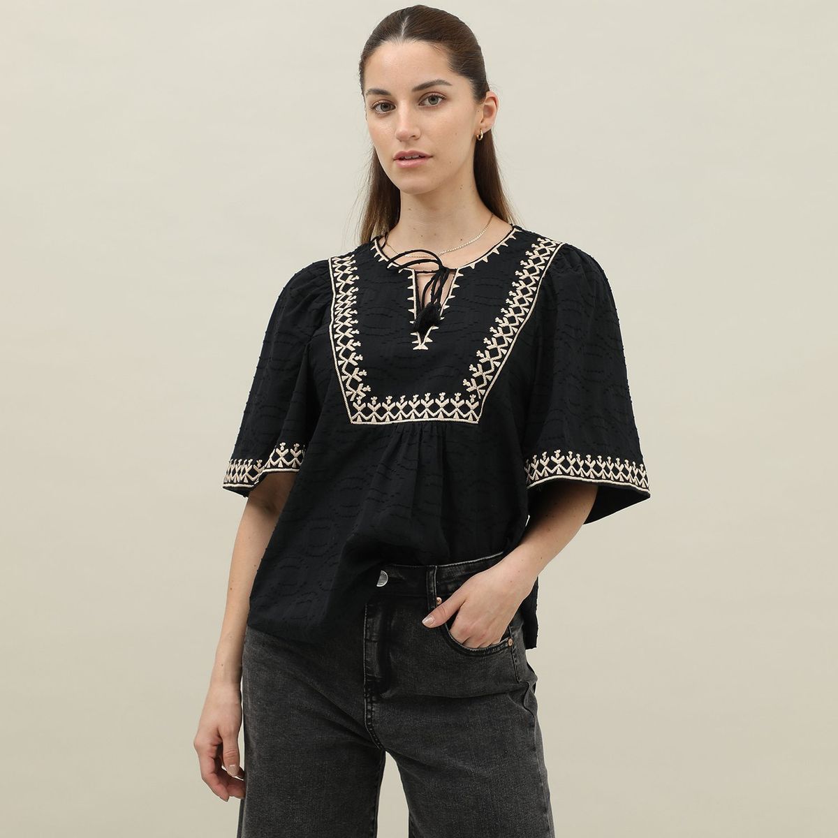 BASEMENT - Blusa Basement Manga Corta Algodón Mujer