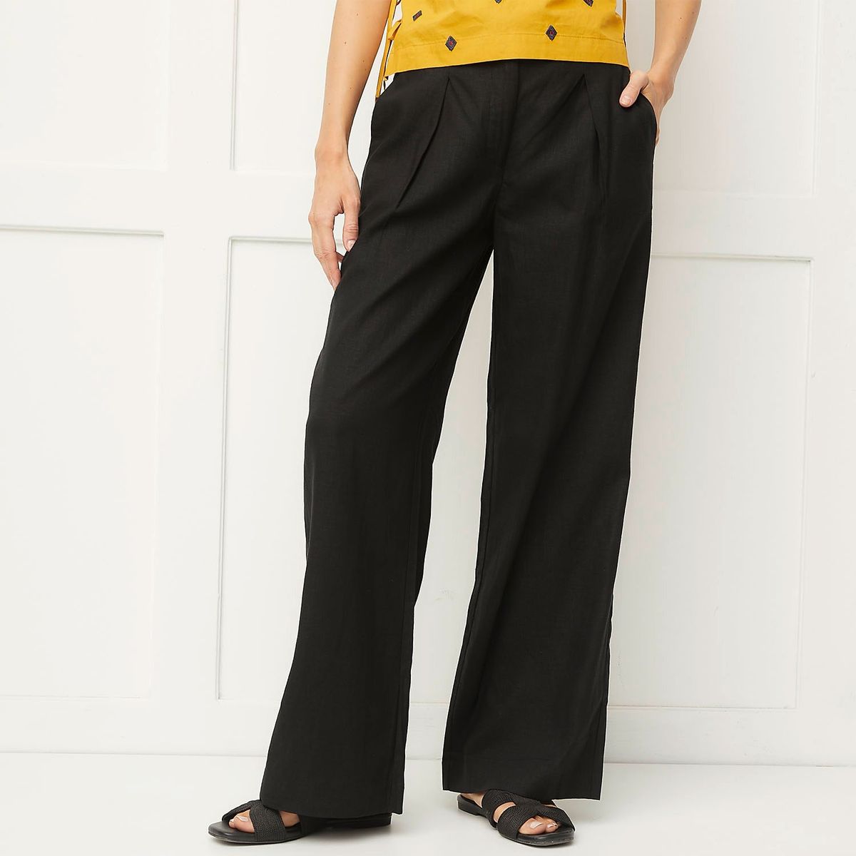 BASEMENT - Pantalón Recto Basement Lino Viscosa Mujer Crudo