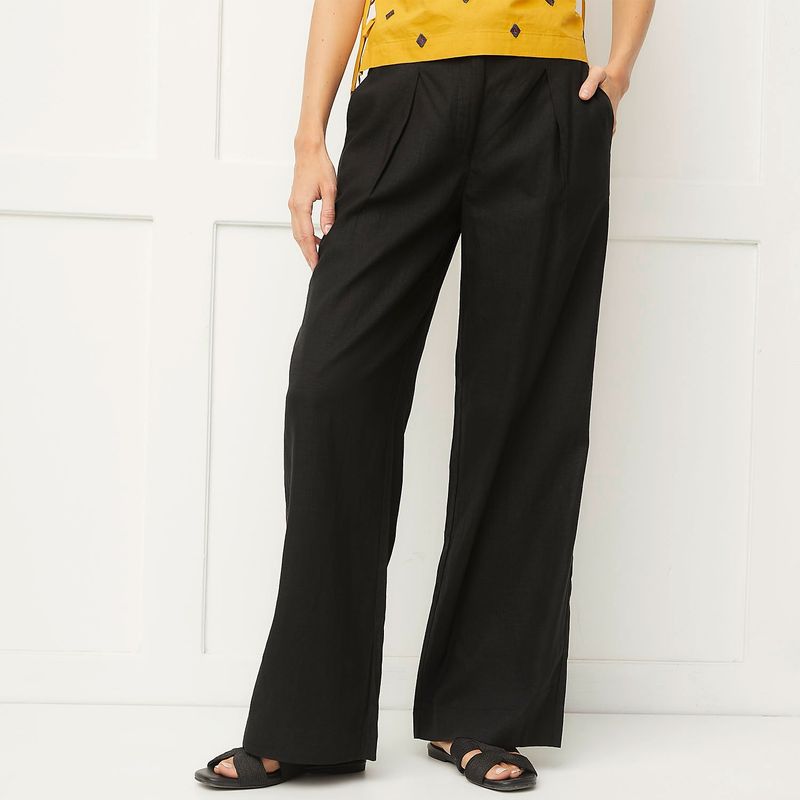 BASEMENT - Pantalón Recto Basement Lino Viscosa Mujer Crudo