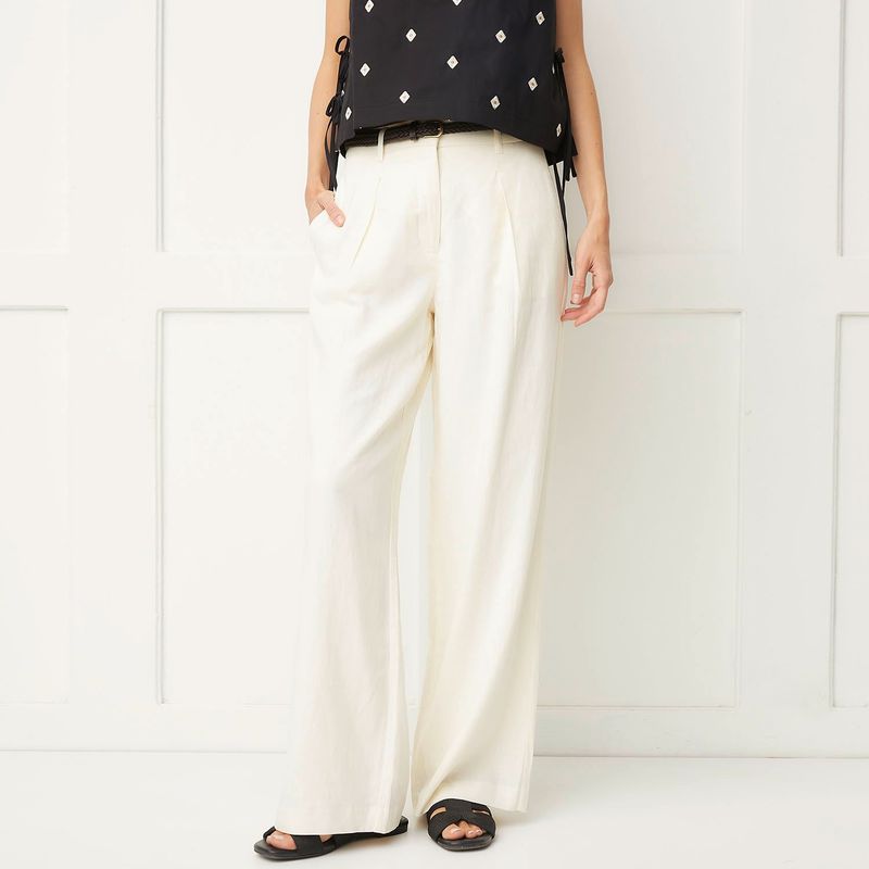 BASEMENT - Pantalón Recto Basement Lino Viscosa Mujer Crudo