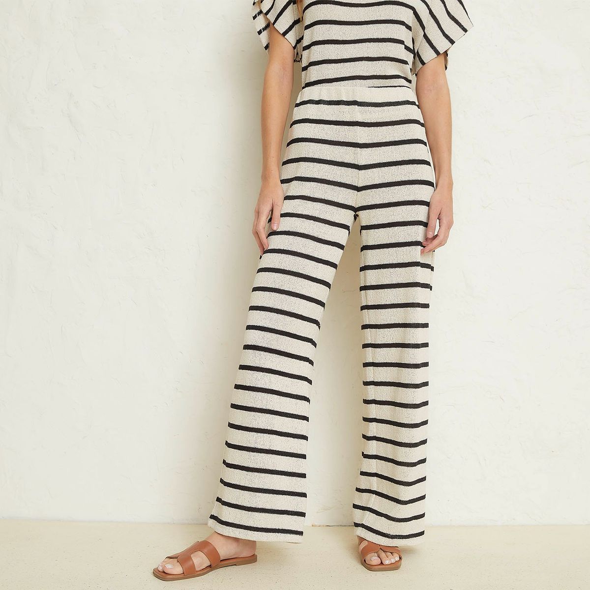 BASEMENT - Pantalón Palazzo Basement Mujer Casual Algodón y Poliéster Rayado