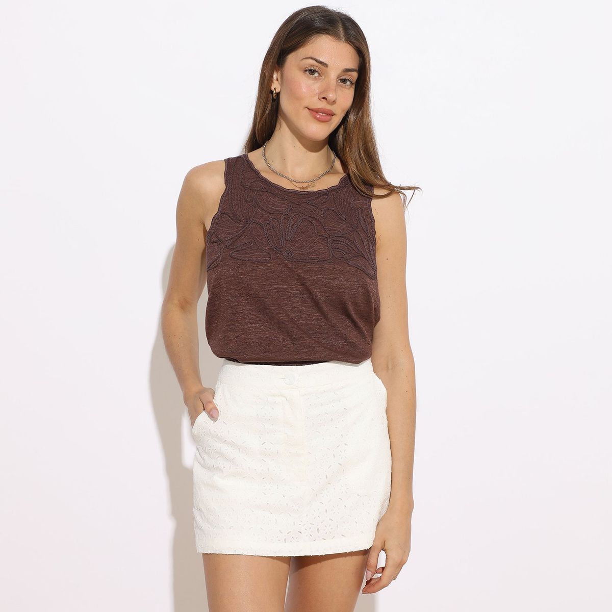 BASEMENT - Polo Basement Sin Mangas Algodón Diseño Floral Mujer