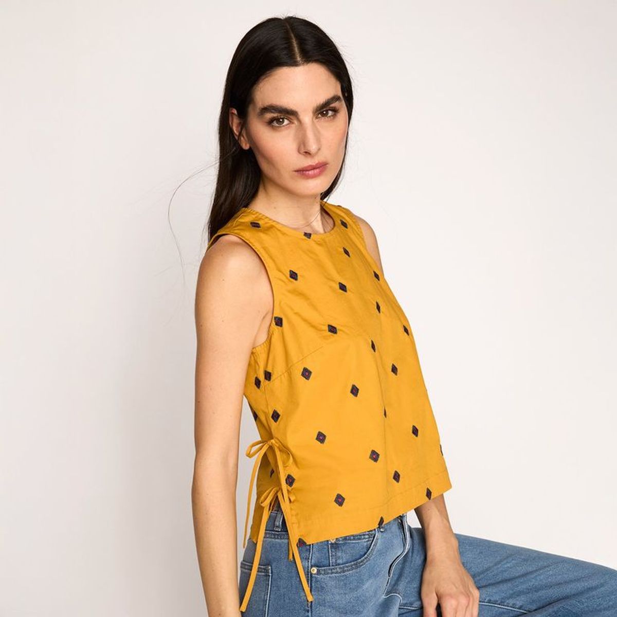 BASEMENT - Blusa Basement Sin Mangas Algodón Mujer Diseño Rombos