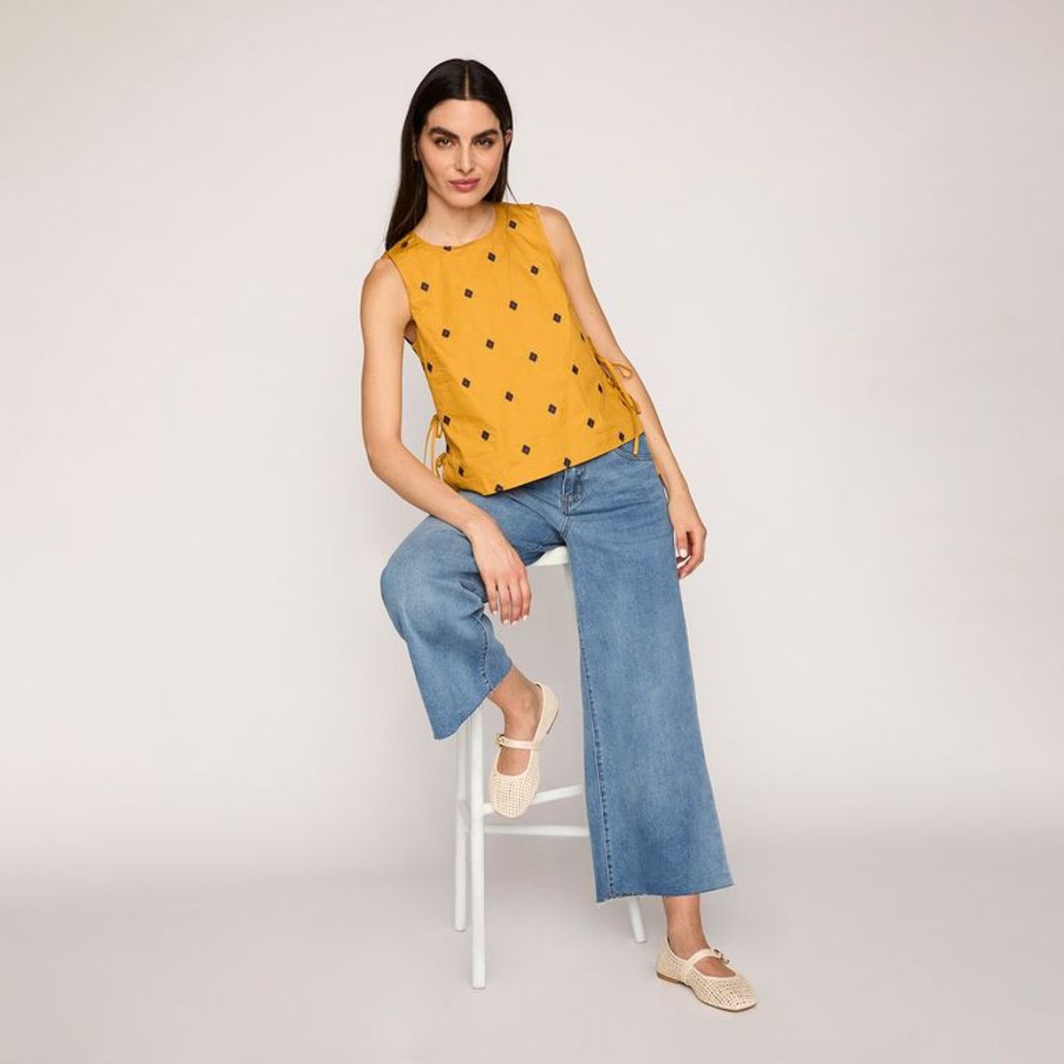 BASEMENT - Blusa Basement Sin Mangas Algodón Mujer Diseño Rombos