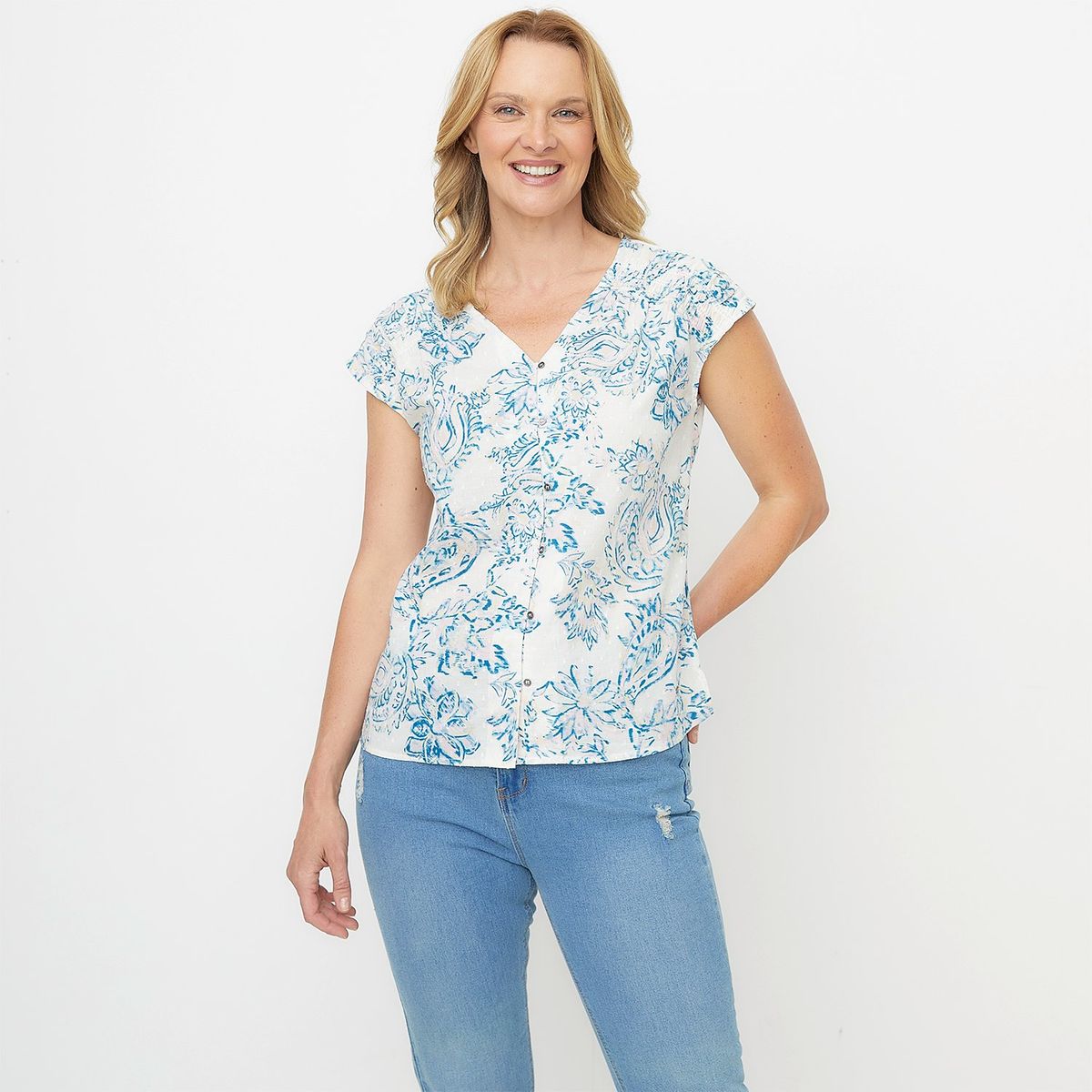 NEWPORT - Blusa Newport Manga Corta Algodón Diseño Floral Mujer