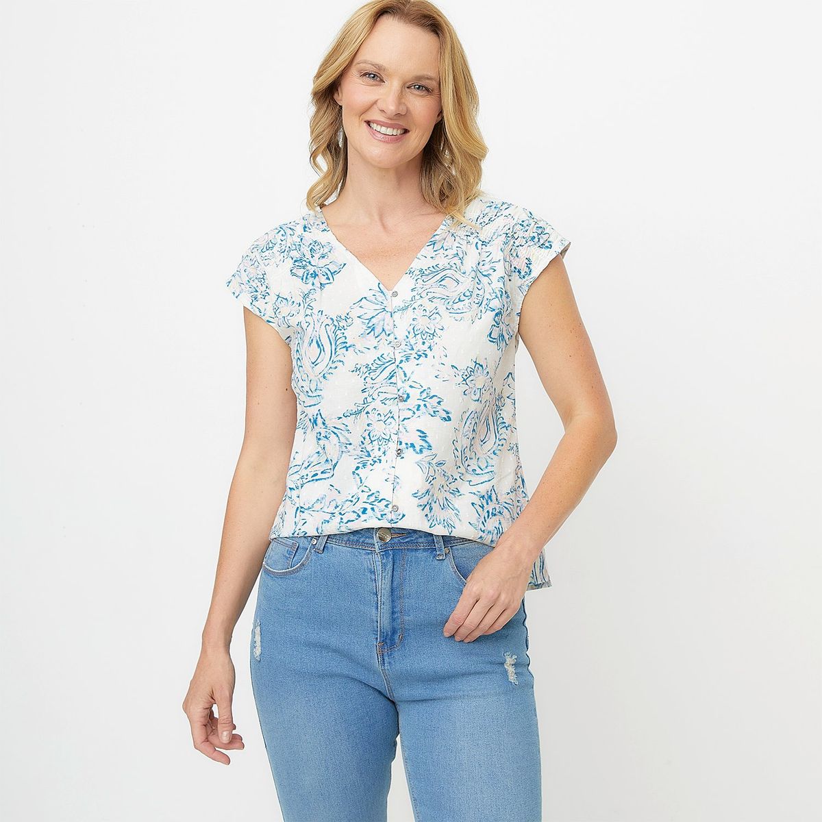 NEWPORT - Blusa Newport Manga Corta Algodón Diseño Floral Mujer