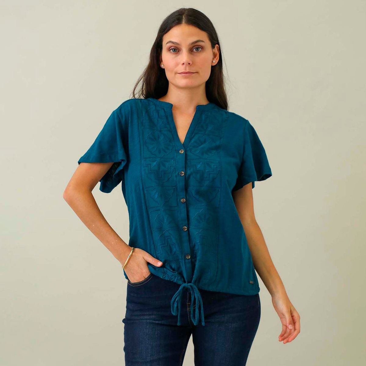 NEWPORT - Blusa Newport Casual Algodón Mujer Manga Corta