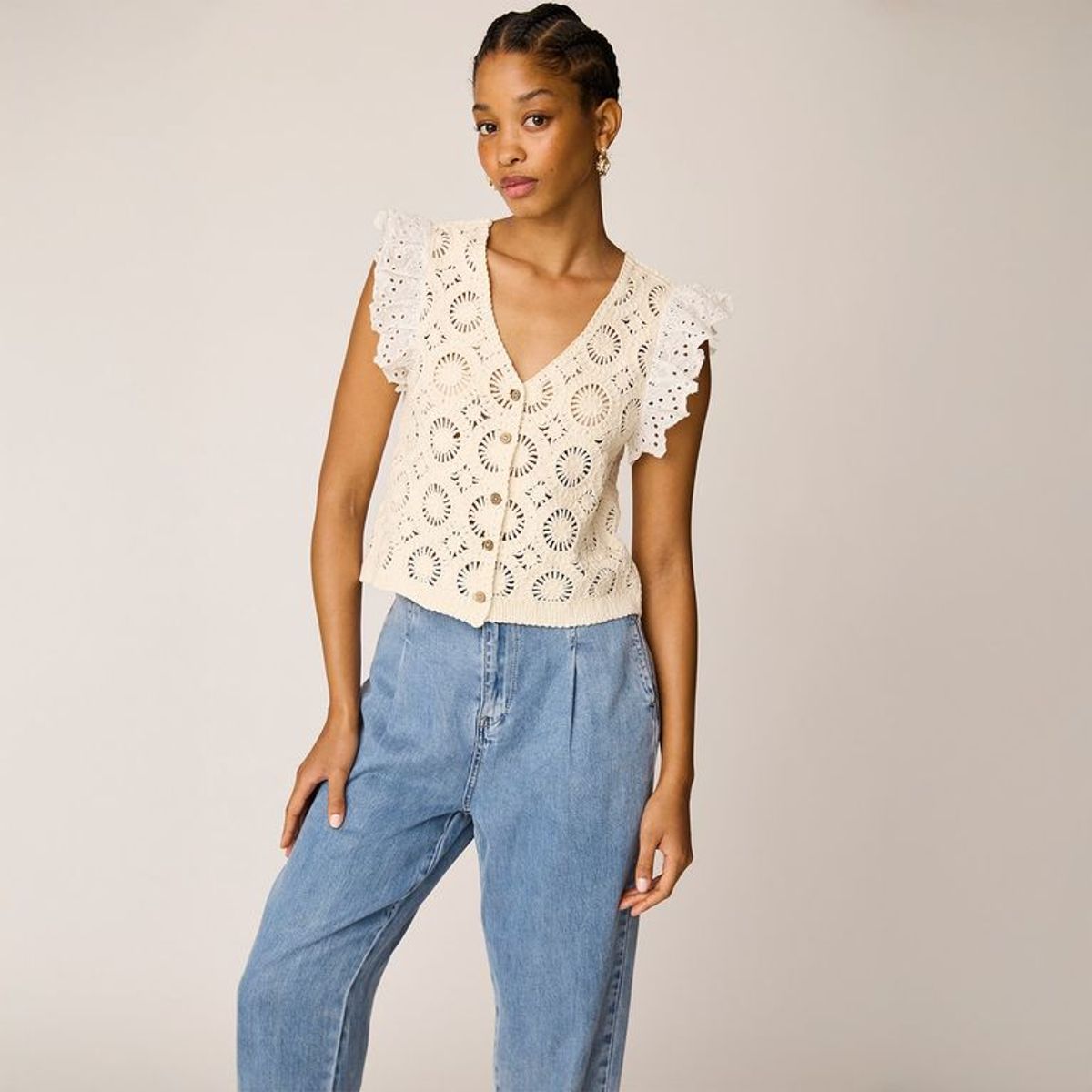 UNIVERSITY CLUB - Blusa University Club Manga Corta Encaje Algodón Mujer