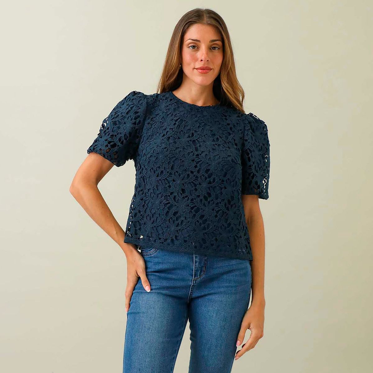 ELLE - Blusa Manga Corta Casual Mujer Elle