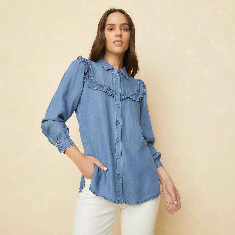 ELLE - Blusa Manga Larga Casual Mujer Elle