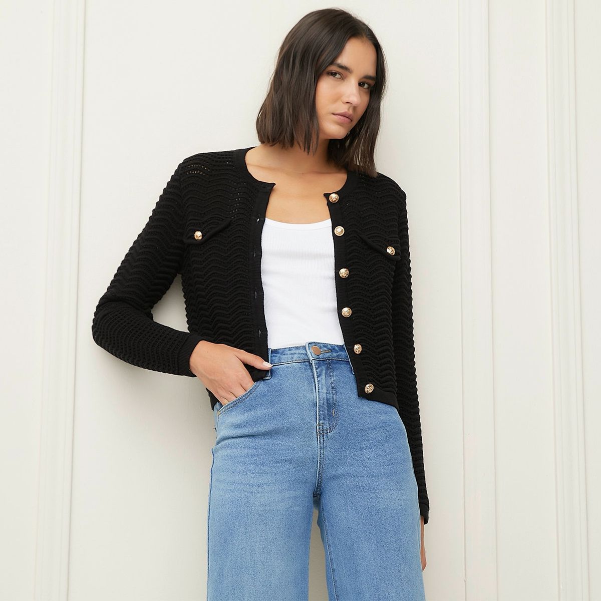 BASEMENT - Cardigan Manga Larga Basement Algodón Rayas Mujer