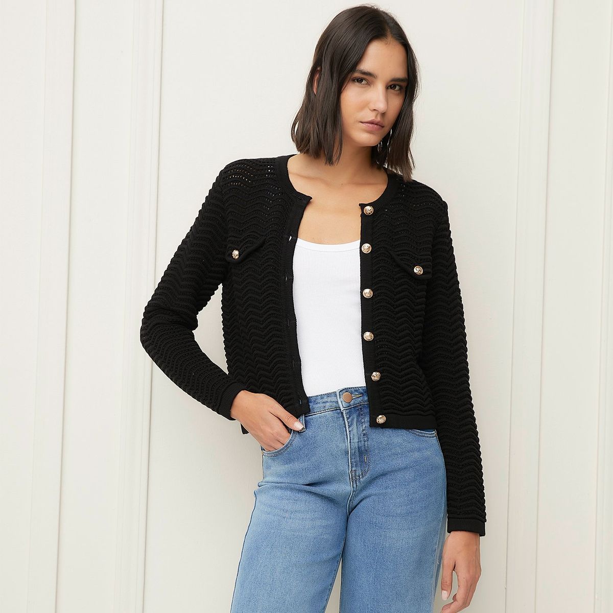 BASEMENT - Cardigan Manga Larga Basement Algodón Rayas Mujer