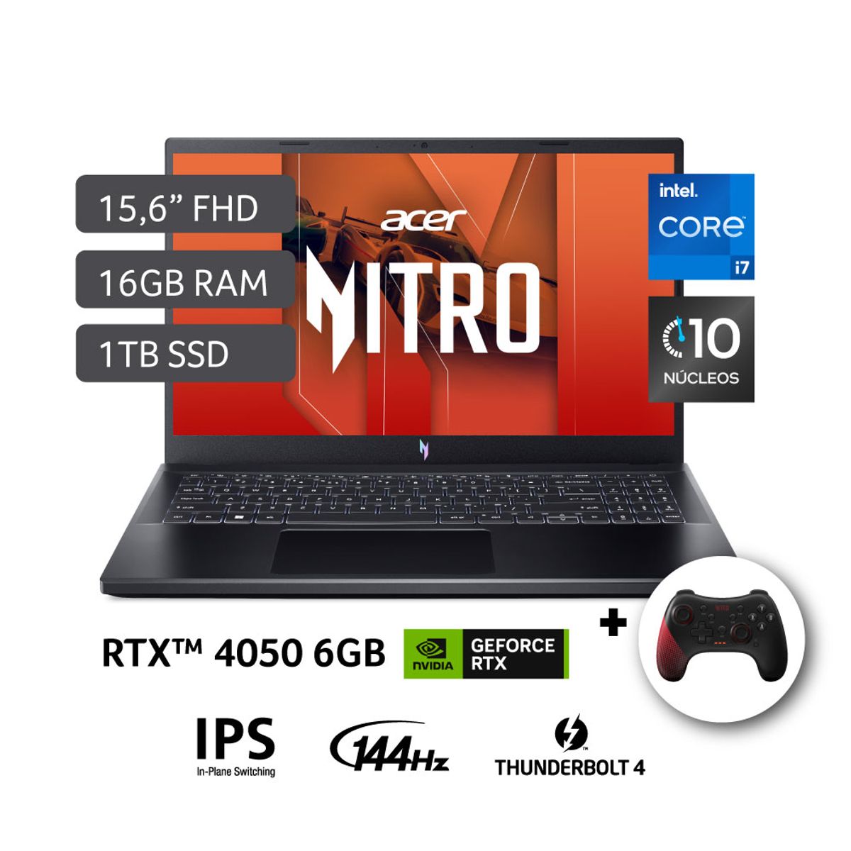 ACER - Gamer Intel Core I7 13620h Rtx4050 16gb 1tb Ssd Nitro V 15 13°gen 15.6