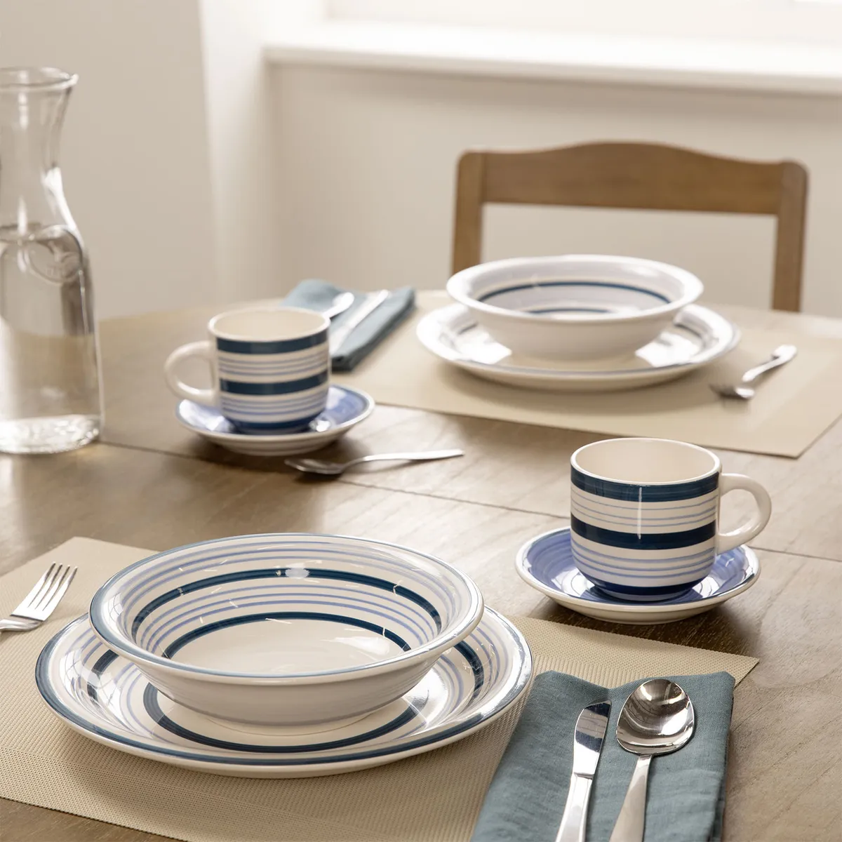 MICA - Juego de Vajilla Cerámica 20 Piezas Azul Clásico