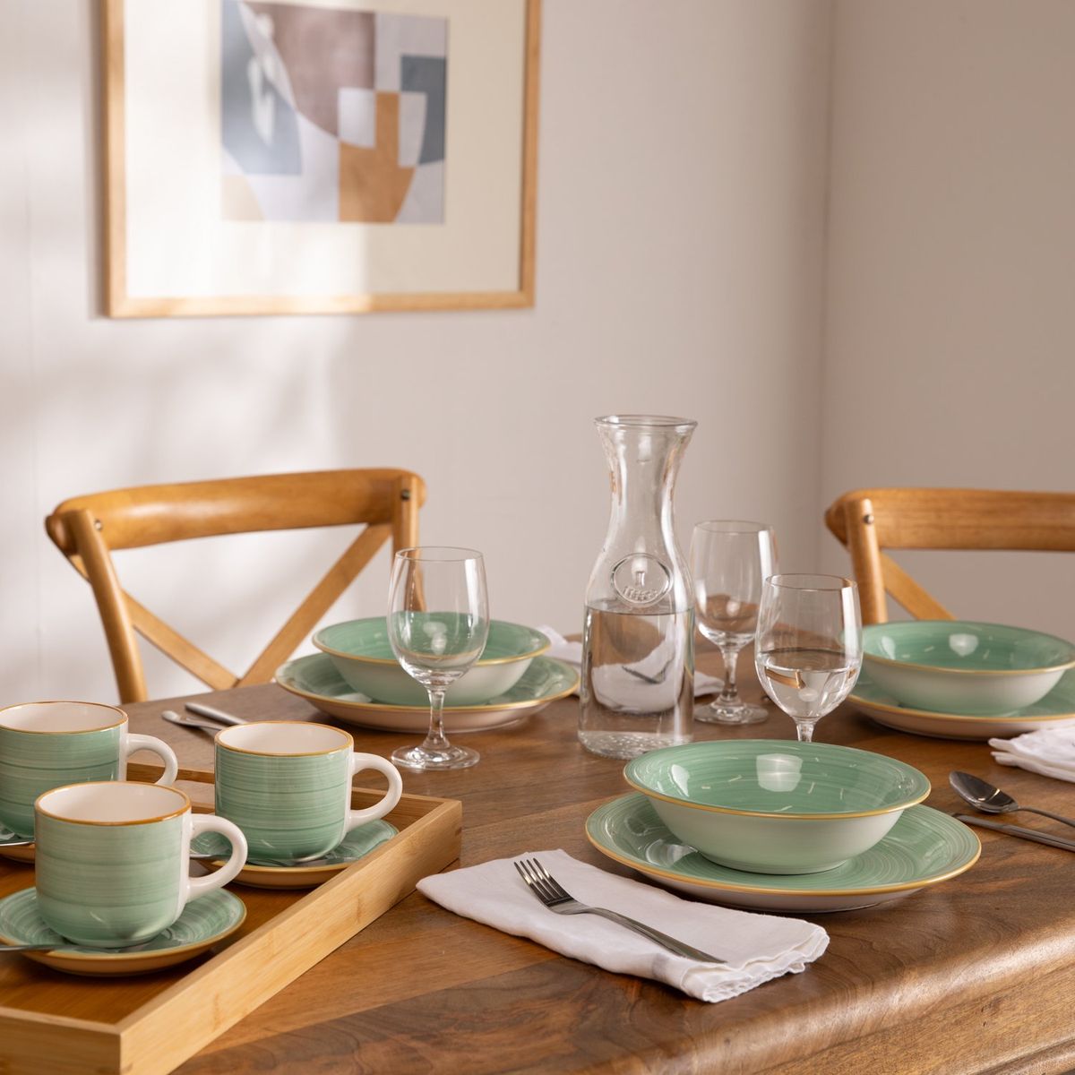 MICA - Juego de Vajilla Cerámica 20 Piezas Turquesa Clásico