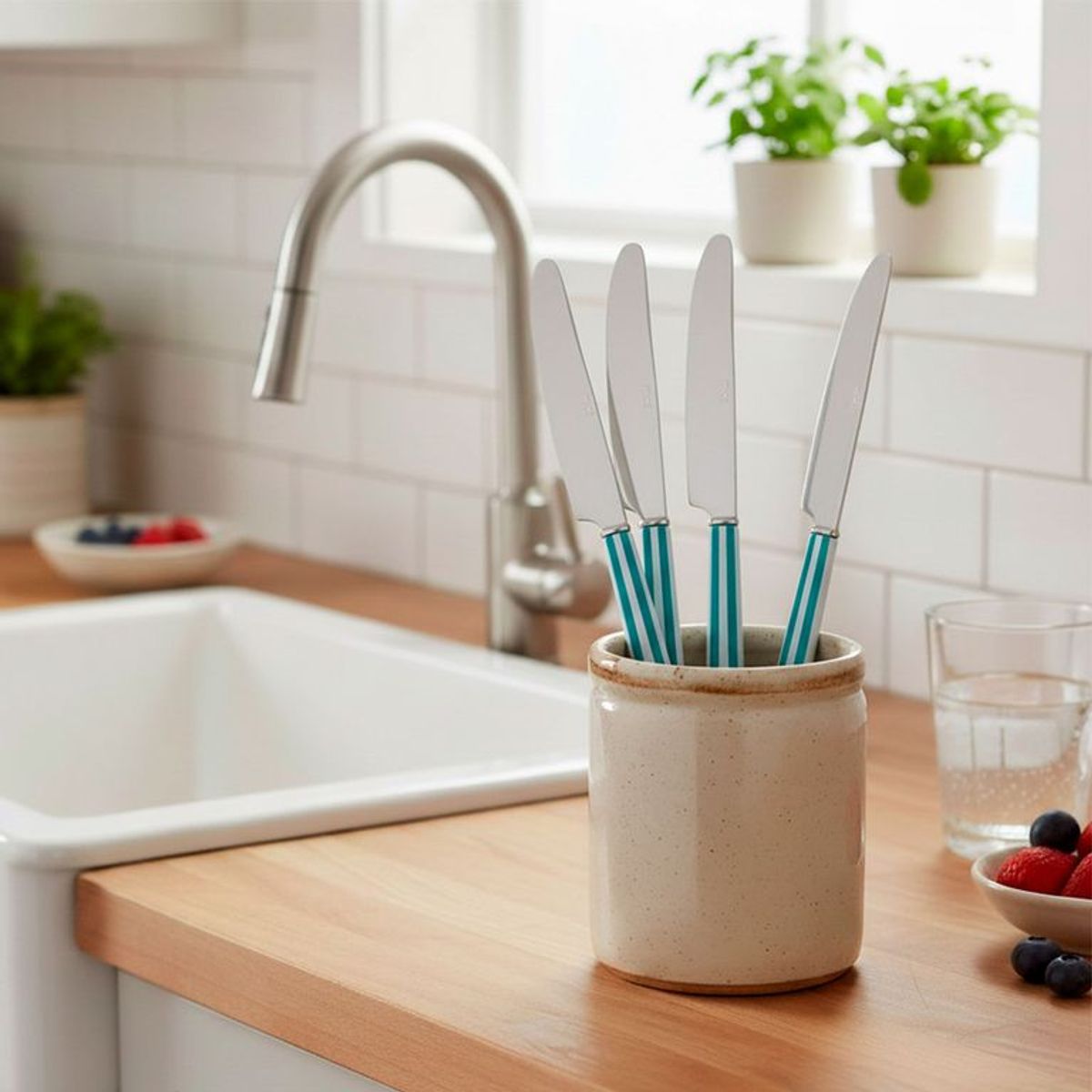 MICA - Set X4 Cuchillos Rayas Turquesa