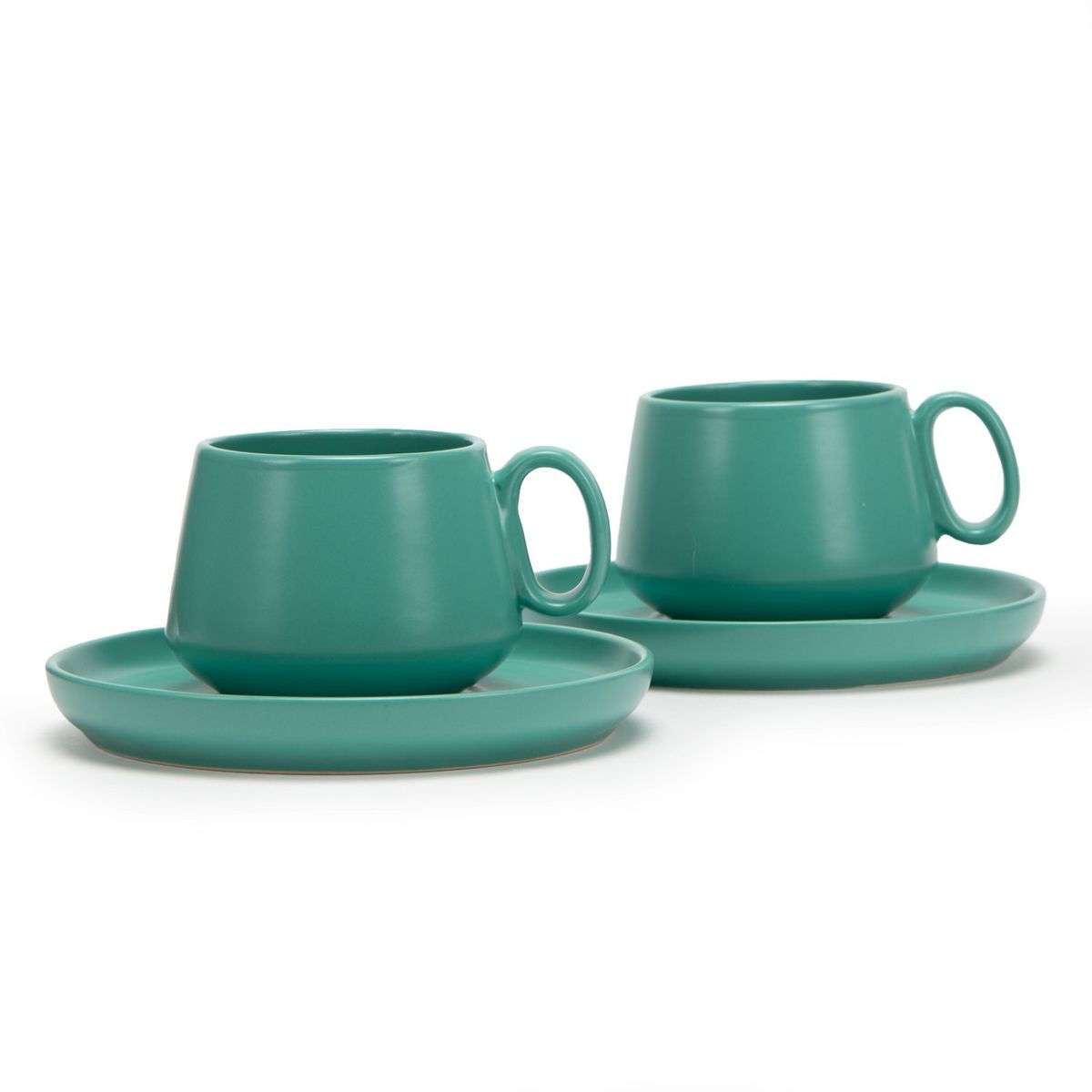 MICA - Set X2 Tazas Con Plato Turquesa 238 Ml