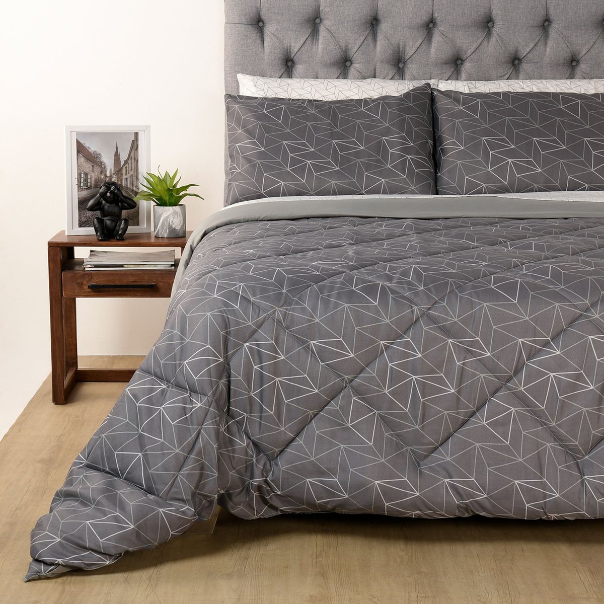 AMBIENTA - Juego de Cama: Edredón Gris + Juego de Sábanas Ambienta