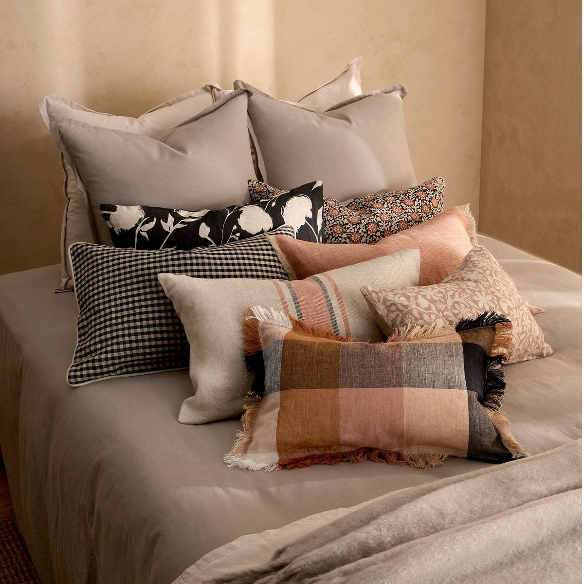 BASEMENT HOME - Cojín Earth Vichy 100% Lino 40x60cm Basement Home