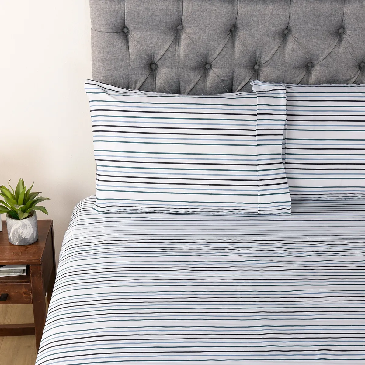 AMBIENTA - Juego de Cama: Edredón Azul + Juego de Sábanas Ambienta