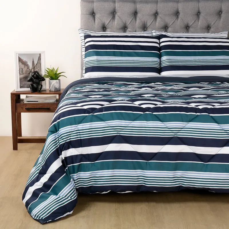 AMBIENTA - Juego De Cama: Edredón Azul + Juego De Sábanas Ambienta