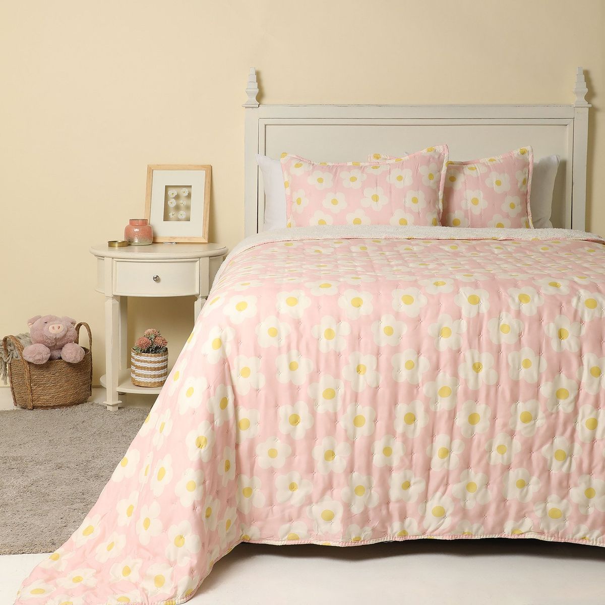 MICA KIDS - Cubrecama Infantil Flores Sherpa Mica Kids