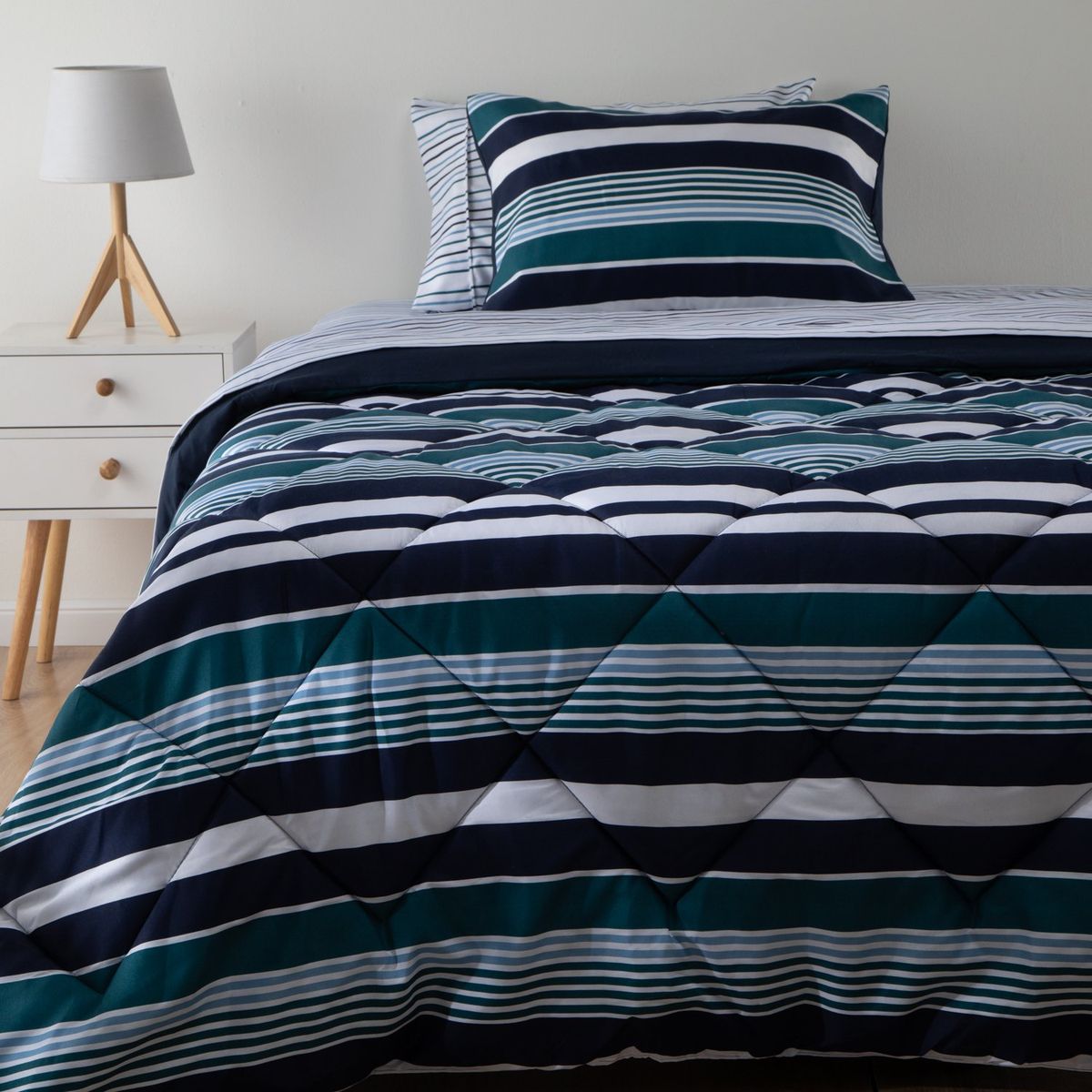 AMBIENTA - Juego De Cama: Edredón Azul + Juego De Sábanas Ambienta