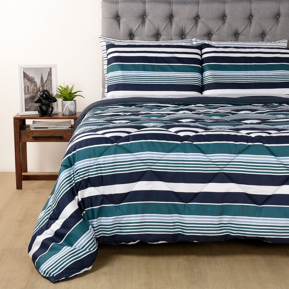 AMBIENTA - Juego De Cama: Edredón Azul + Juego De Sábanas Ambienta