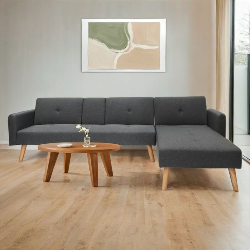 MICA - Futón Seccional Convertible Domingo 3 Cuerpos Derecho 2 Plz con Posavasos